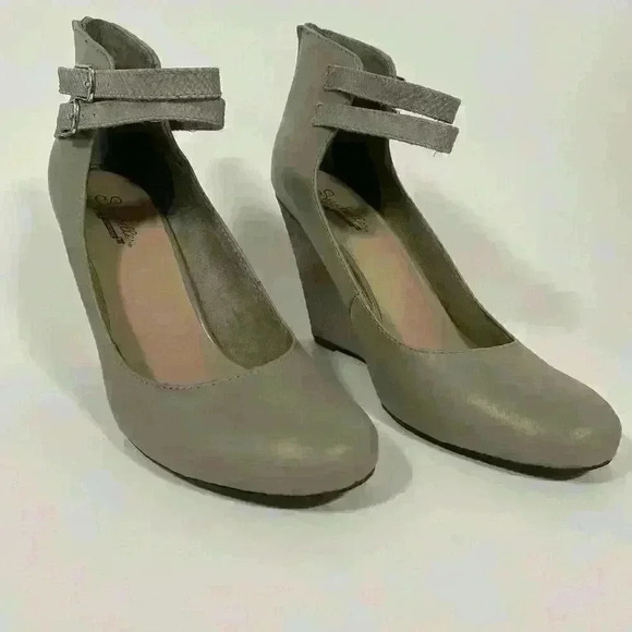 Saychelles Heritage Ankle Strap High heel wedge Gray Women size 8.5 - Picture 1 of 8